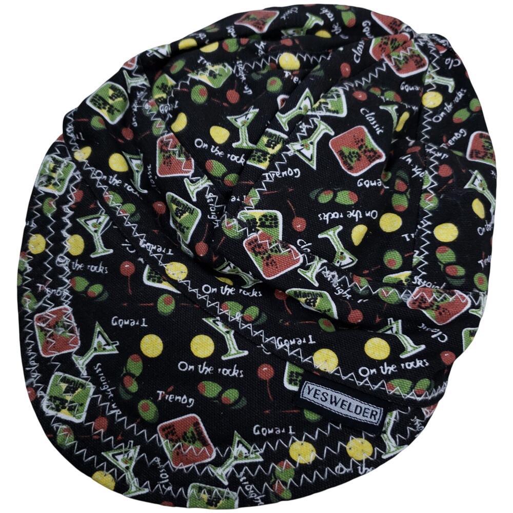 YesWelder Reversible Welding Cap Black w/ Drinks All Over Print & White NEW